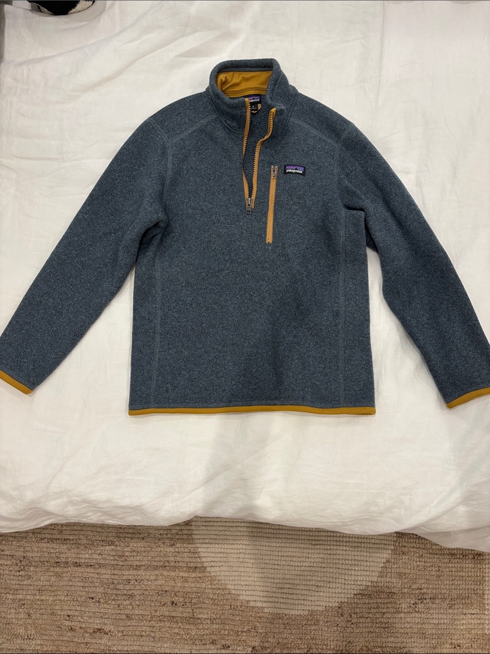Patagonia Boys Charcoal Gray Half-Zip Fleece with Mustard Trim